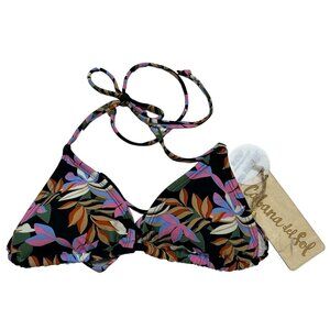 Cabana Del Sol Triangle Bikini Top Women XS Black Floral Tropical Vacation Beach